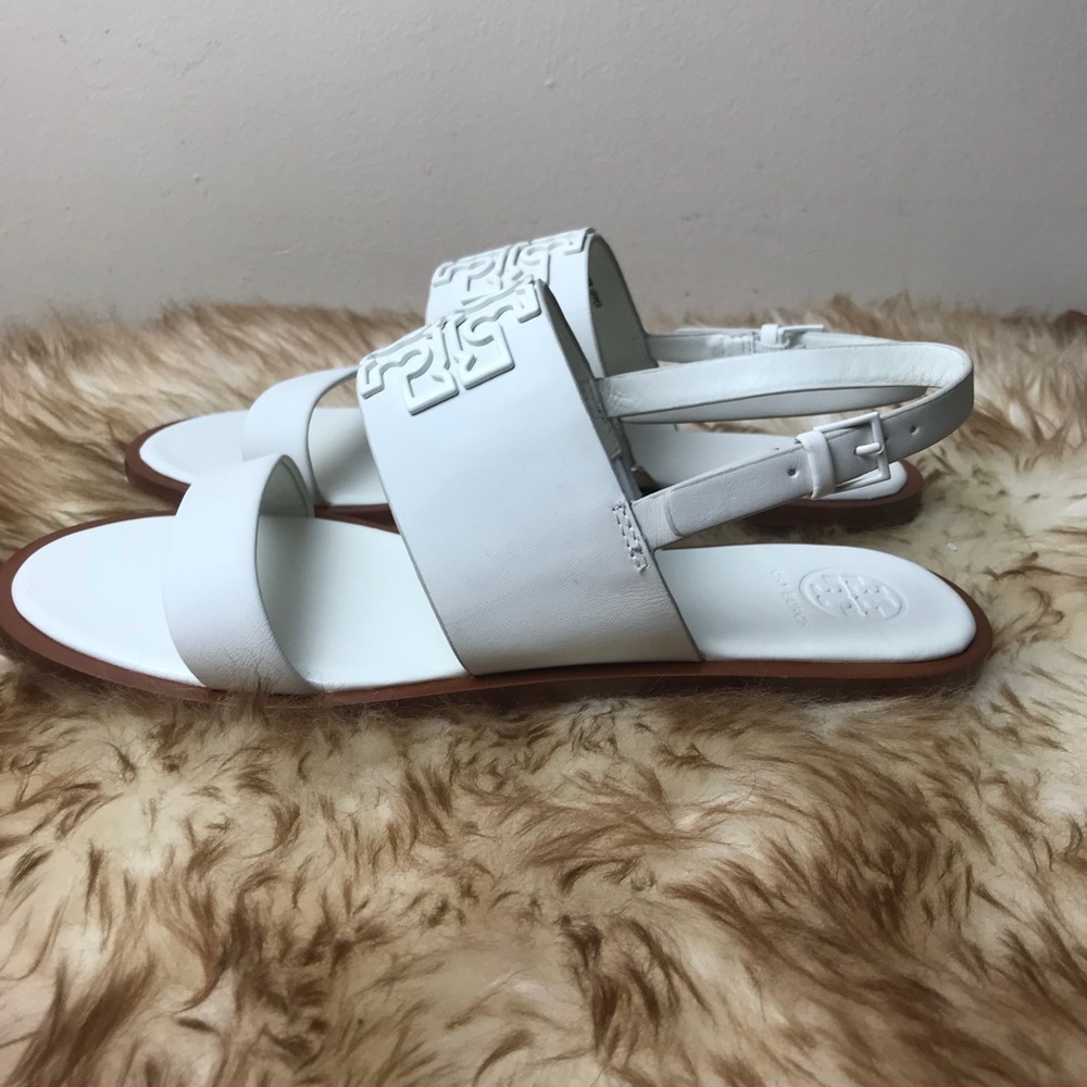 Tory Burch Melinda Powder Coated Sandal White Logo - Picture 7 of 8